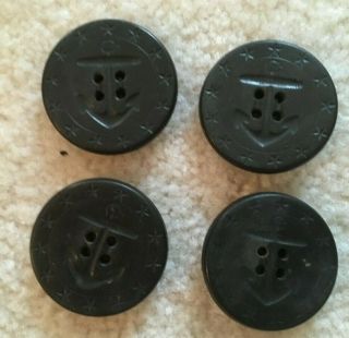 4 Wwi Peacoat Buttons 13 Star 1 3/8 " Us Navy Black Anchor/rope Ahr Hp Co