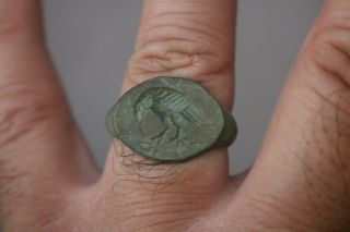 Ancient Interesting Roman Bronze Ring Eagle 1st - 4th century AD 4