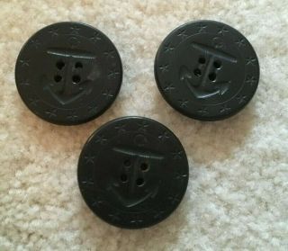 3 Wwi Peacoat Buttons 13 Star 1 3/8 " Us Navy Black Anchor/rope Ahr Hp Co