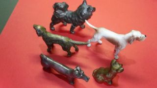 Vintage Or Antique Painted Metal Dog Toy Figures