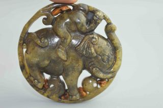 Collectable Delicate Old Jade Carve Child Ride Elephant Noble Old Ancient Statue 3