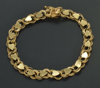 14k Yellow Gold Vintage Charm Heart Bracelet 7 " (b94)