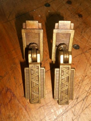 Pair Vintage Antique Art Deco Brass Drawer Cabinet Door Pulls Reg.  No.  772384 3