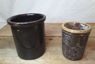 2 Antique Stoneware Jars Crocks Minnesota Estate Find Pair Old 2