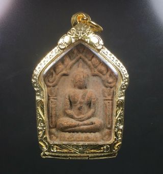 Perfect Phra Khun Paen Back Somdej Nang Phaya Pendant Gold Case Thai Amulet