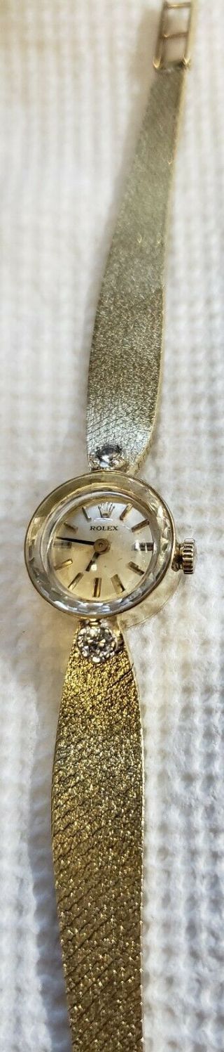 Womens Vintage 14k Solid Gold And Diamond Rolex Wristwatch