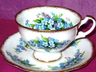 Vintage Royal Standard FORGET - ME - NOT Bone China Footed Tea Cup and Saucer 2
