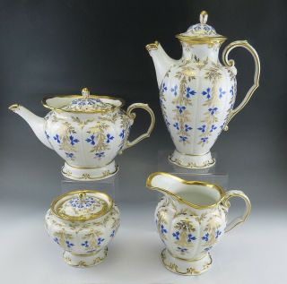 4pc Antique C1845 Kpm German Gilded Porcelain China Large Tea & Coffee Set