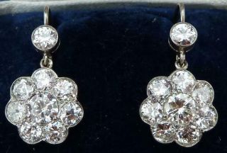 Stunning 18ct & Platinum Art Deco 4.  30ct Diamond Diamond Daisy Cluster Earrings