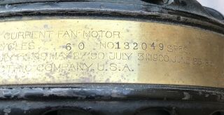 1901 - 02 GE General Electric 12” Trunnion Yoke Mount Antique Brass Pancake Fan 7