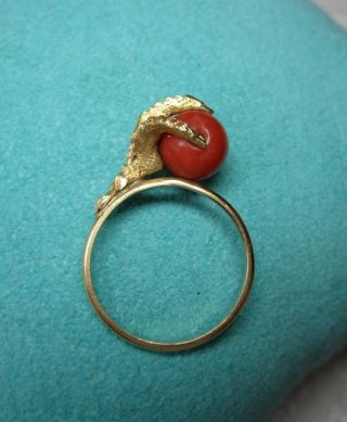 Red Coral Claw Ring Antique 18k Gold Victorian Belle Epoque Art Nouveau