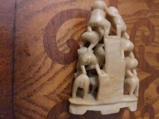 Hand Carved Stack Of 10 Monkeys Ivory\soap stone People ' s Republic Of China 4