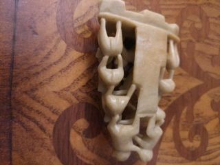 Hand Carved Stack Of 10 Monkeys Ivory\soap stone People ' s Republic Of China 5