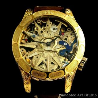 Vintage Mens Wristwatch Omega Gold Skeleton Noble Design Men 