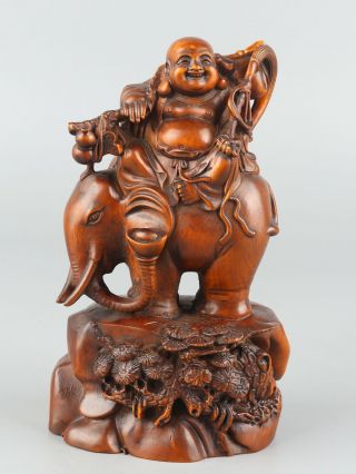 Chinese Exquisite Hand - Carved Buddha Elephant Carving Boxwood Statue