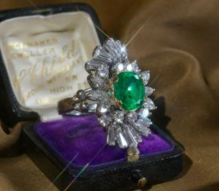 Gia Platinum 18k Emerald Diamond Colombian Natural Ring Vintage Vs Huge 7.  85 Cts