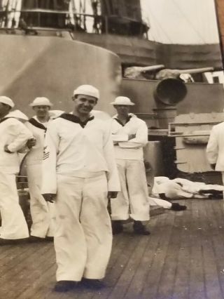 WWI Photograph US Navy Sailors On Deck Turret Battleship USS Kearsarge BB - 5 3
