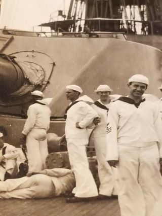 WWI Photograph US Navy Sailors On Deck Turret Battleship USS Kearsarge BB - 5 4