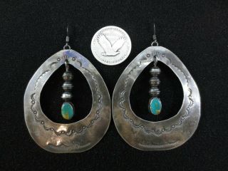 Navajo Earrings - Large Sterling Silver And Turquoise