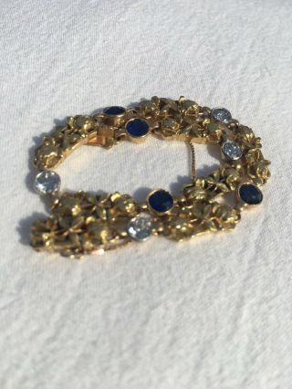 Antique 17thc France Diamond Sapphire Tennis Bracelet 18k Gold Mine Cut Hallmark