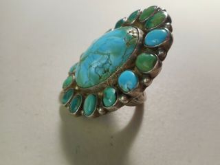 FRED HARVEY era LARGE Navajo natural turquoise ring Size 8.  5 3