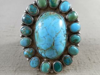 FRED HARVEY era LARGE Navajo natural turquoise ring Size 8.  5 4