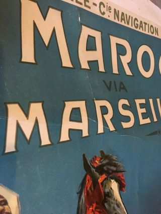 Vintage Travel Poster ON LINEN Cruise Maroc via Marseille 1913 Lessieux 4