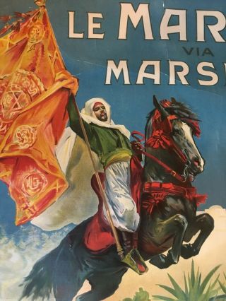 Vintage Travel Poster ON LINEN Cruise Maroc via Marseille 1913 Lessieux 5
