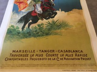 Vintage Travel Poster ON LINEN Cruise Maroc via Marseille 1913 Lessieux 6