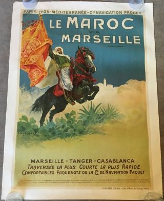 Vintage Travel Poster ON LINEN Cruise Maroc via Marseille 1913 Lessieux 8