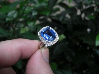 Vintage 9.  85ct Ceylon Blue Sapphire Diamond 10k Gold Halo Ring Cusion Cut Estate