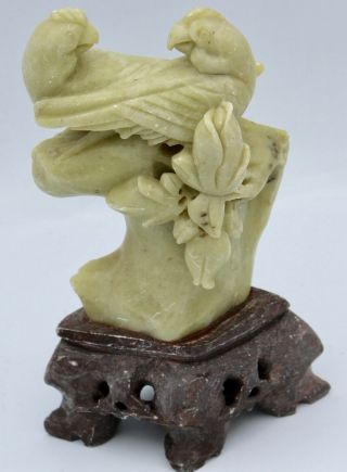 Antique Carved Large Green Soapstone Two Birds Statue 310.  7 G 4.  8 X 3.  0 Inch