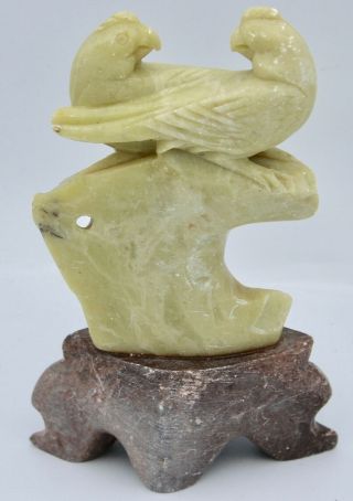 Antique Carved Large Green Soapstone Two Birds Statue 310.  7 G 4.  8 x 3.  0 Inch 2