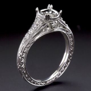 Art Deco Vintage Diamond Engagement Ring Setting 6.  5mm 1ct Semi - Mount White Gold
