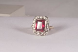 Antique Burmese 6.  5ct Blood Red Ruby Halo Round Brilliant Diamonds 14K Gold Ring 2