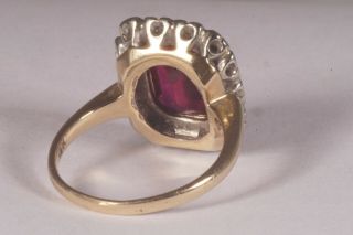 Antique Burmese 6.  5ct Blood Red Ruby Halo Round Brilliant Diamonds 14K Gold Ring 5