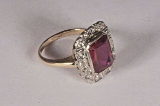 Antique Burmese 6.  5ct Blood Red Ruby Halo Round Brilliant Diamonds 14K Gold Ring 6