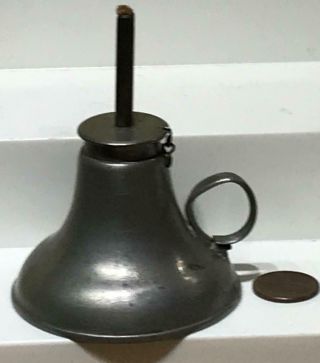 Antique American Pewter Miniature Whale Oil Lamp,  Bell Shaped,  Burner
