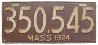 Massachusetts 1924 License Plate,  350 545,  Prohibition - Era Antique,  Garage Sign