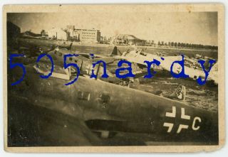 Wwii Us Gi Photo - Us Captured German He 111,  Ju 88 & Fighters In Graveyard Top