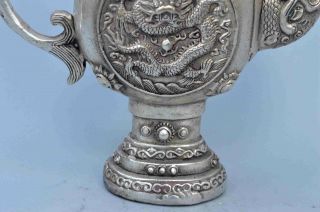 China Handwork Ancient Collectable Miao Silver Carve Dragon Exorcism Evil Statue 3