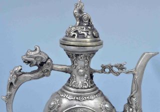 China Handwork Ancient Collectable Miao Silver Carve Dragon Exorcism Evil Statue 4