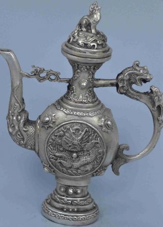 China Handwork Ancient Collectable Miao Silver Carve Dragon Exorcism Evil Statue 5