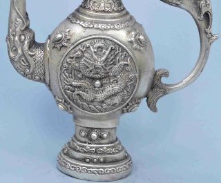 China Handwork Ancient Collectable Miao Silver Carve Dragon Exorcism Evil Statue 6