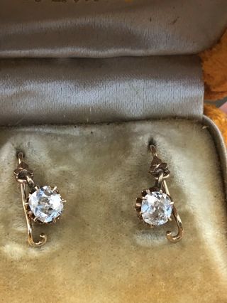 Early Victorian Yellow Gold And Large Old Mine Cut Diamond Solitaire Earrings