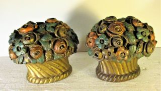 Early 20th C Bronze Clad Pr Armor Or Pompeii ? Floral Bouquets Book Ends Fine