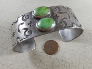 Old Navajo Heavy Ingot Silver Natural Turquoise Bracelet