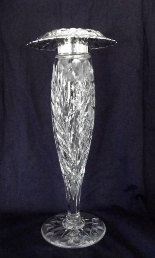 Antique American Brilliant Cut Glass Tall Footed Vase Sterling Vase Art Nouveau 2