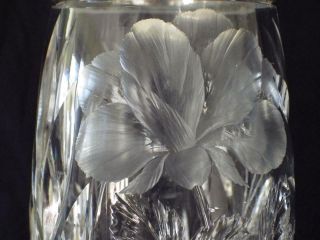 Antique American Brilliant Cut Glass Tall Footed Vase Sterling Vase Art Nouveau 4