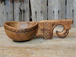 Antique Norwegian Carved Wood Ale Cup Dipper Treen Folk Art